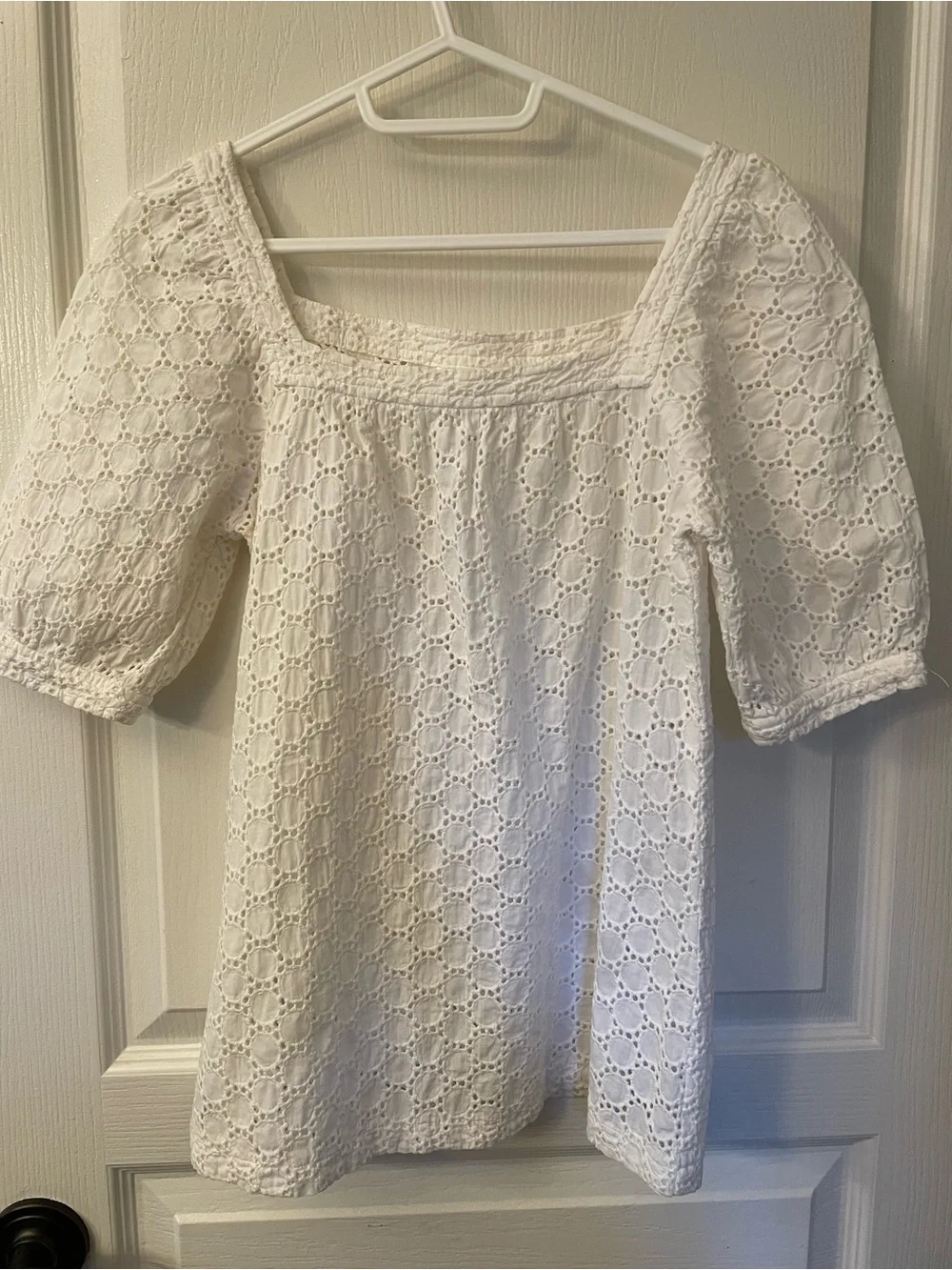 LOFT White Eyelet Square-Neck Puff Sleeve Blouse